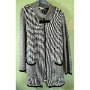 A IDA Wool Sweater/Cardigan M Medium Houndstooth Black/White Made Italy 922